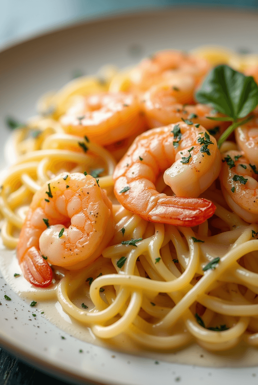 Espagueti con Camarones a la Crema