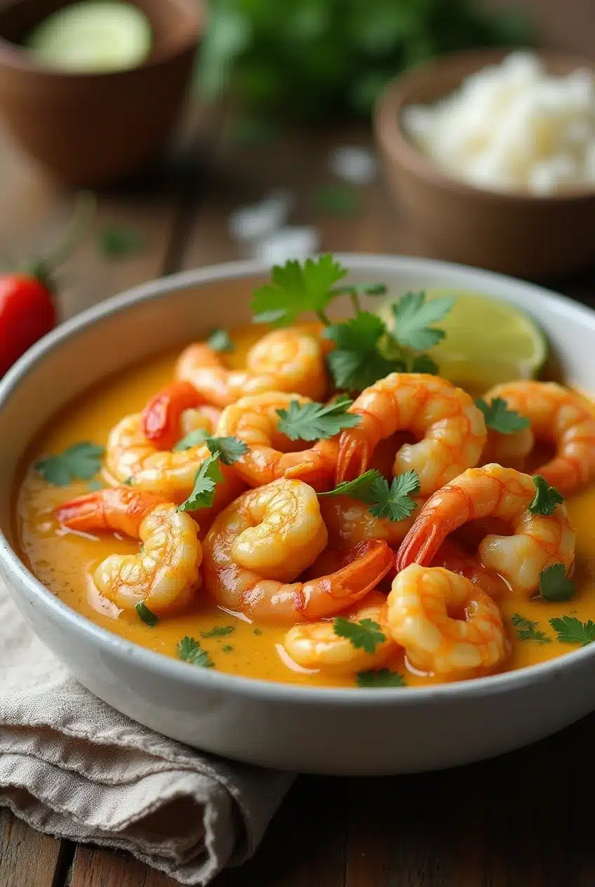 Camarones al Curry con Leche de Coco