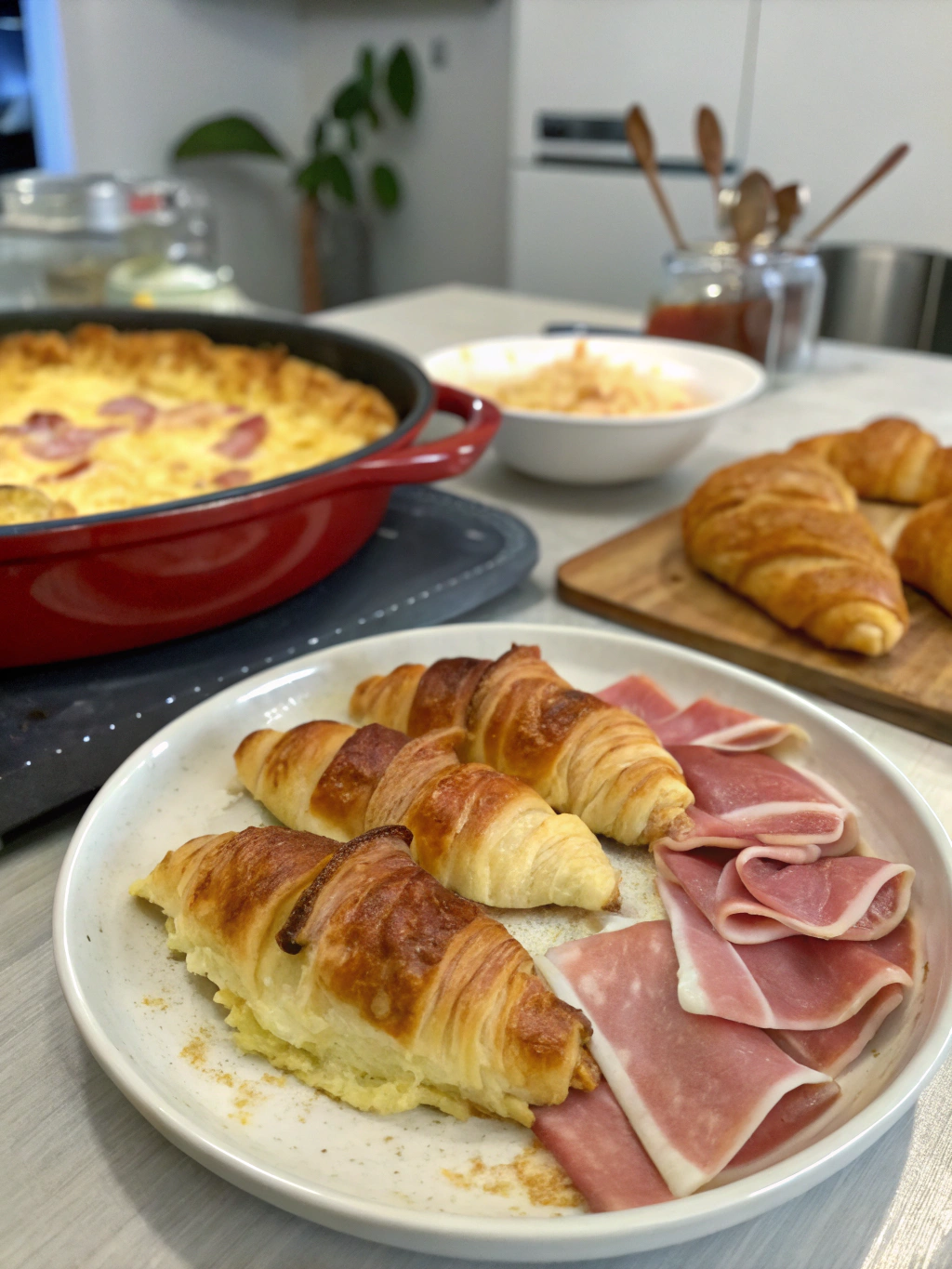Cazuela de croissants y jamón