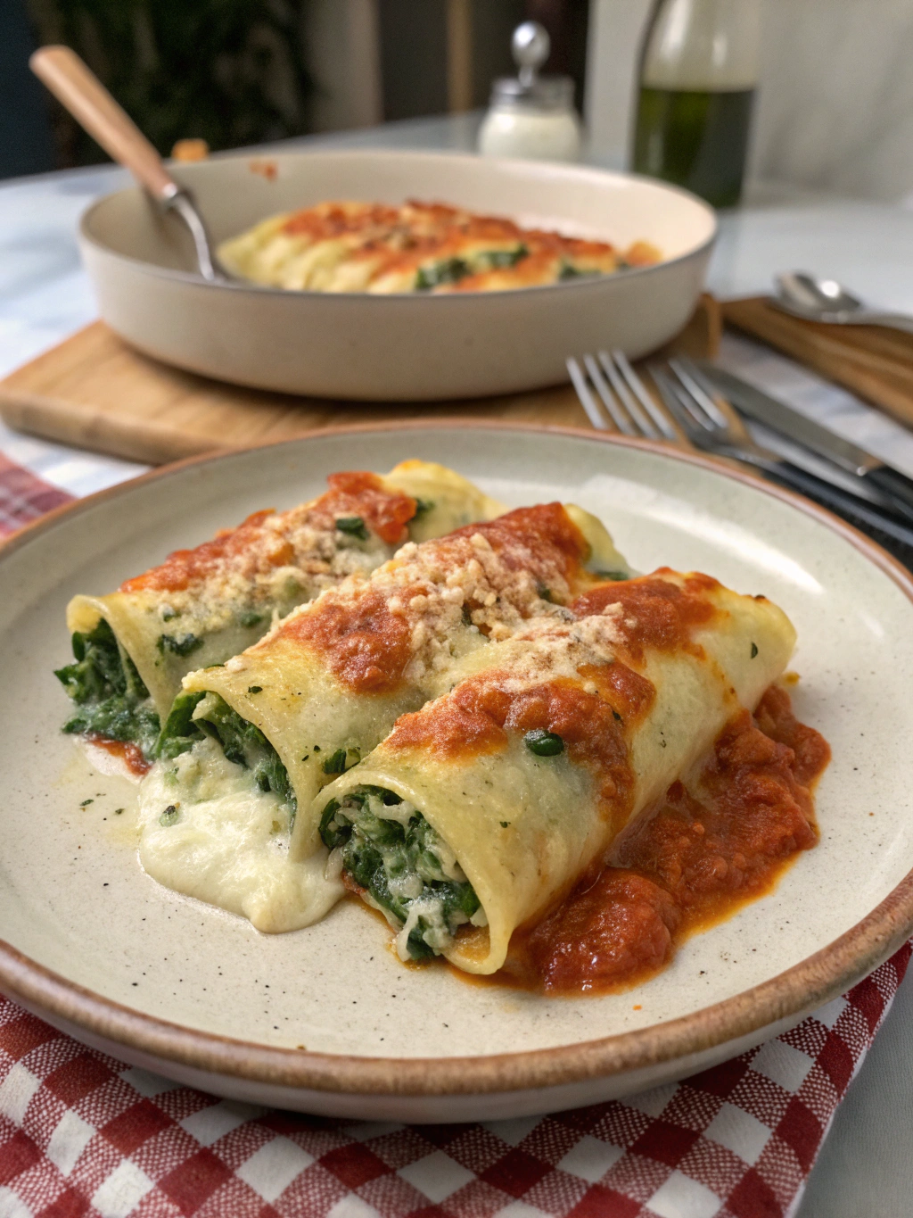 Manicotti de queso y espinacas