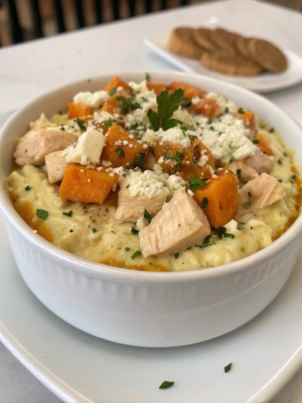 Puré de pollo y batatas