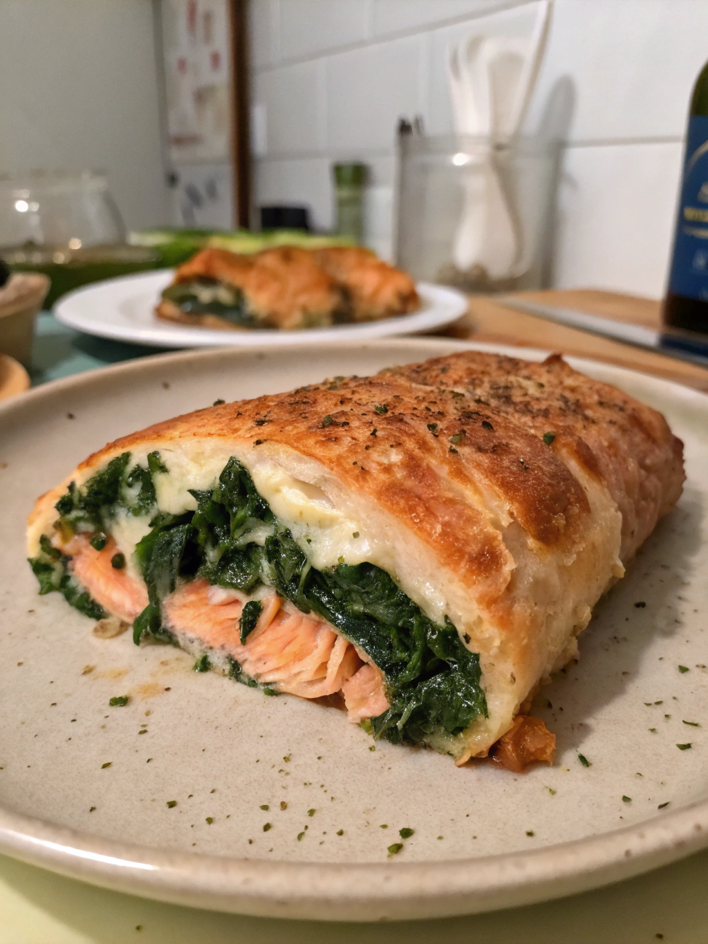 Salmón relleno de espinacas