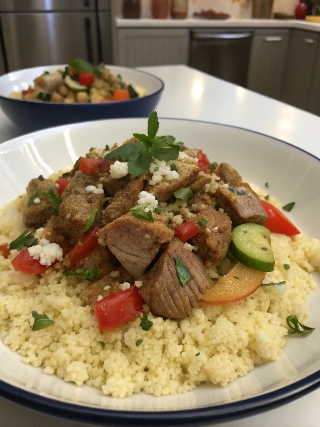 cerdo al estilo griego con cuscus