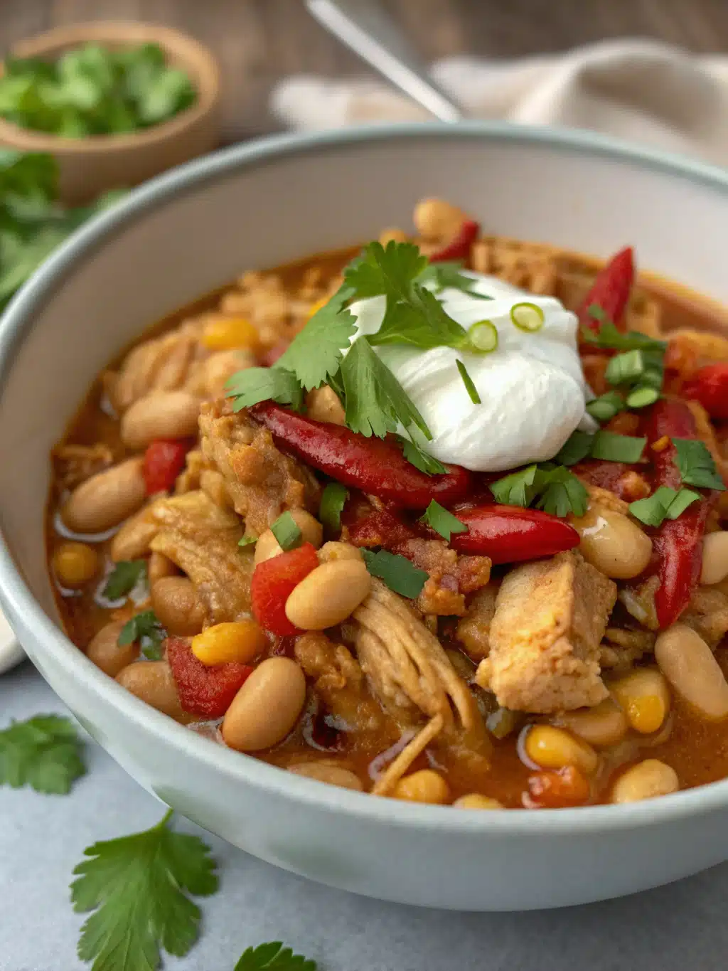 chili de pollo y frijoles blancos