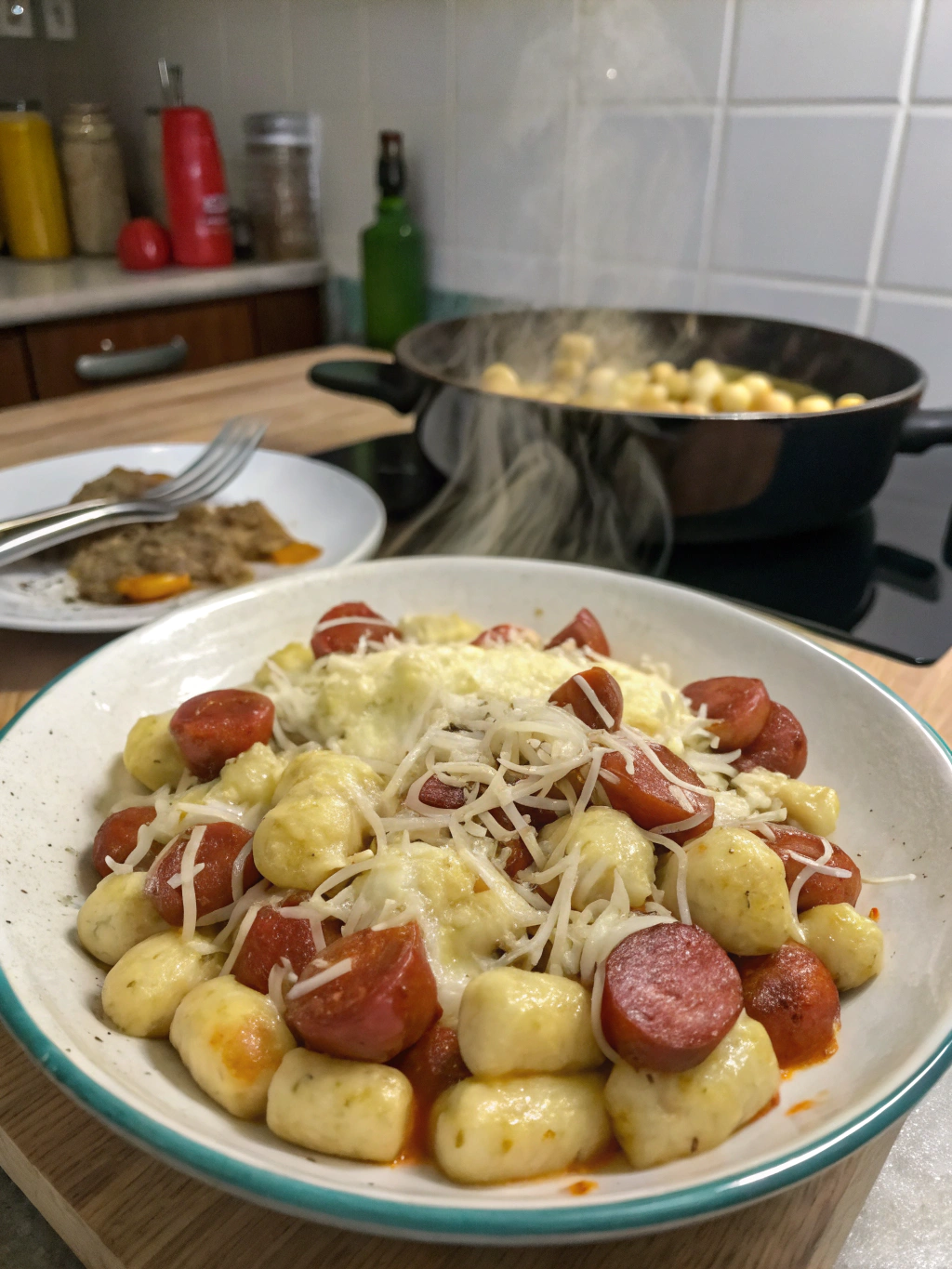 gnocchi con salchicha y queso