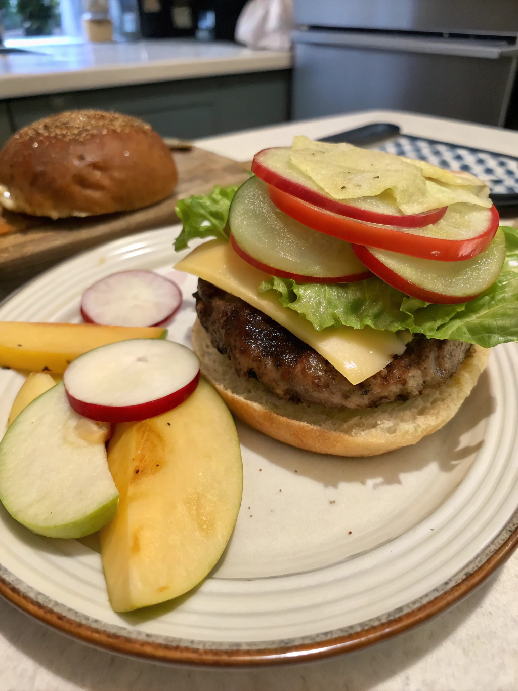 hamburguesa de carne con manzana
