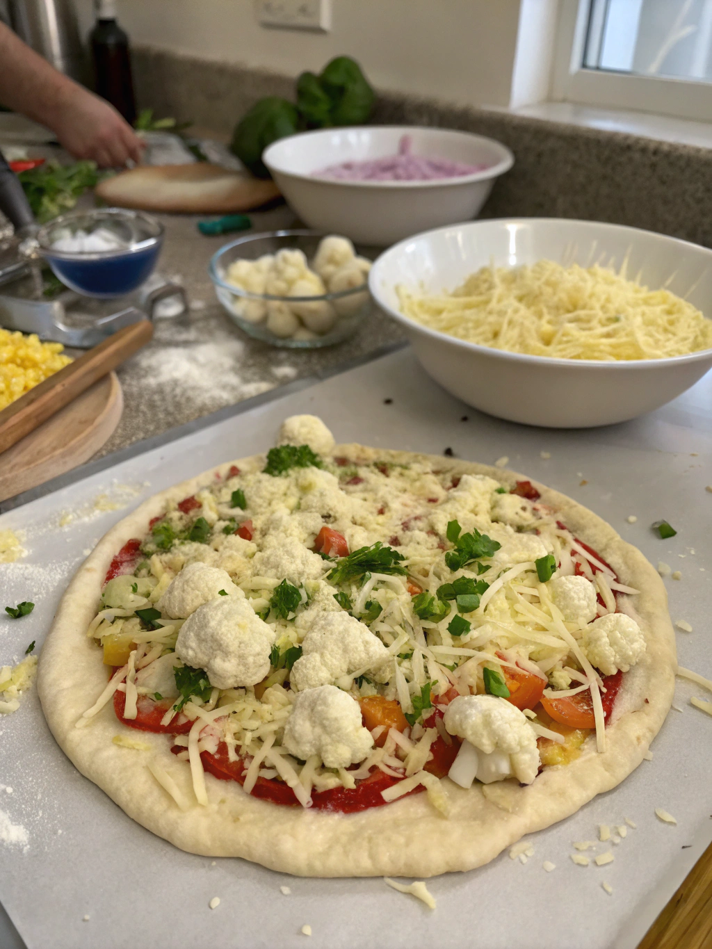 masa de pizza de coliflor