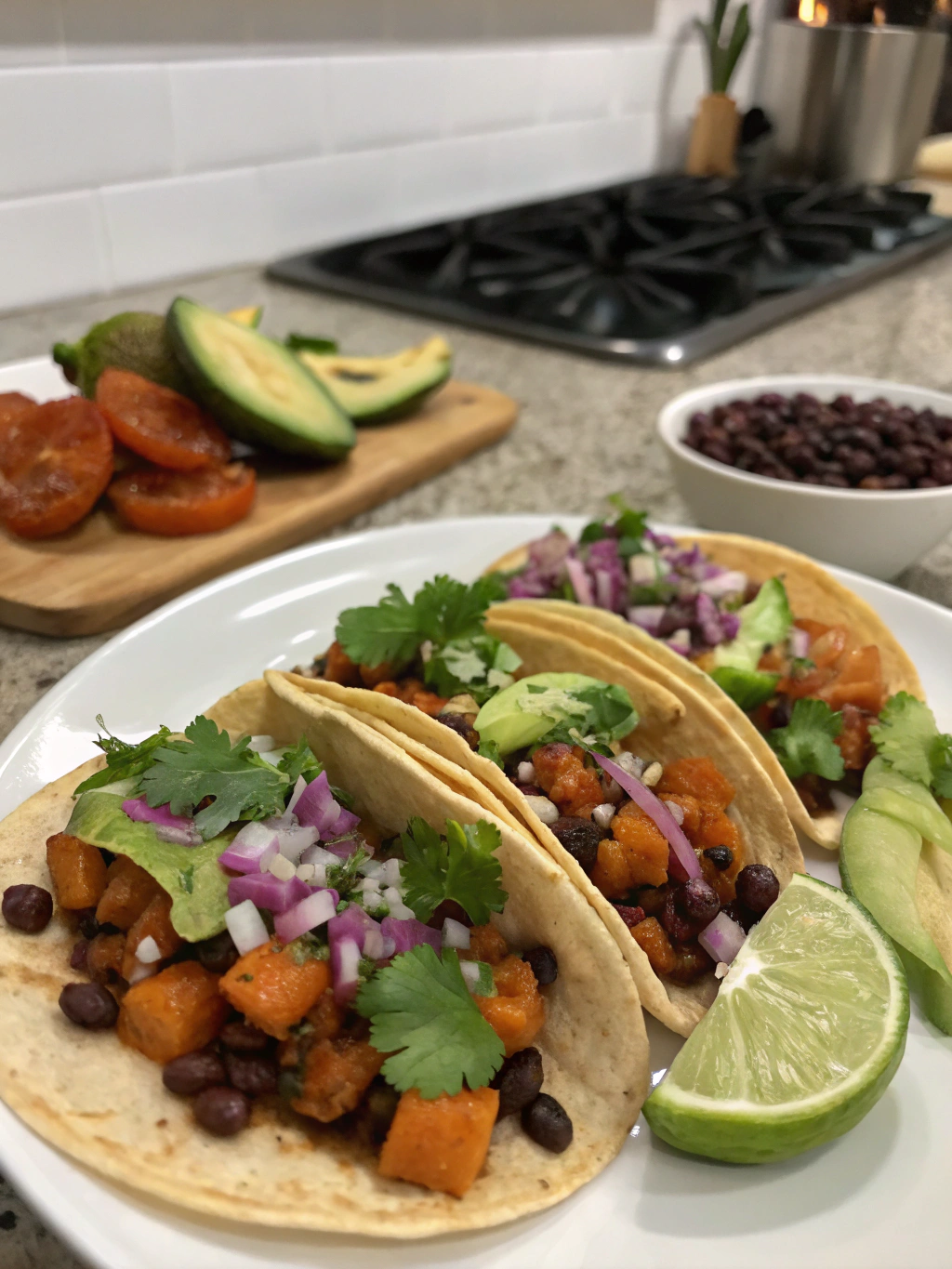 tacos de batata y frijoles negros