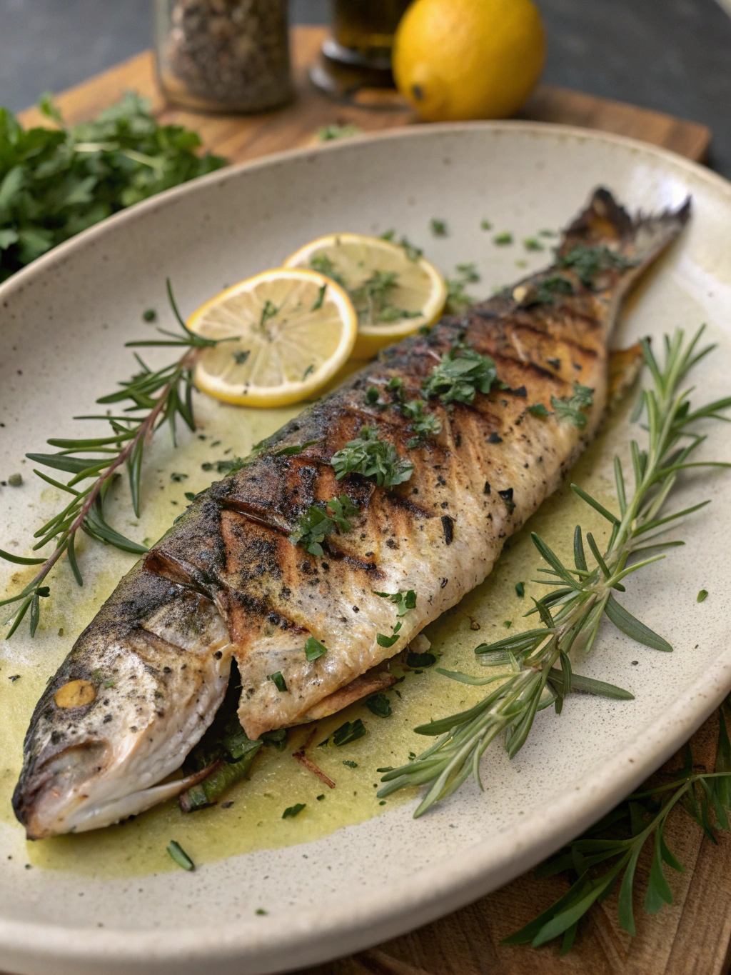 trucha a la parrilla con hierbas