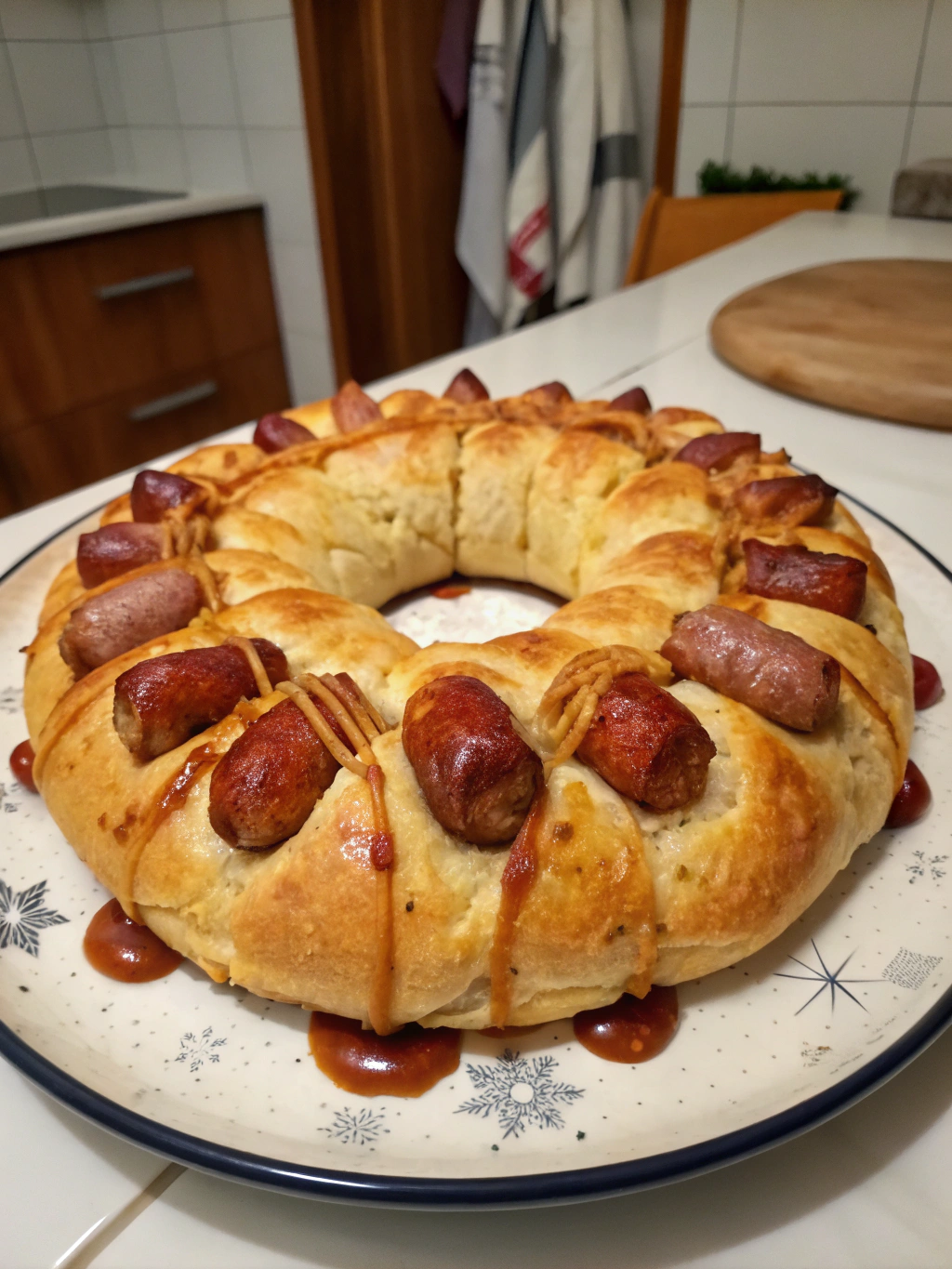 Corona de pan con salchichas