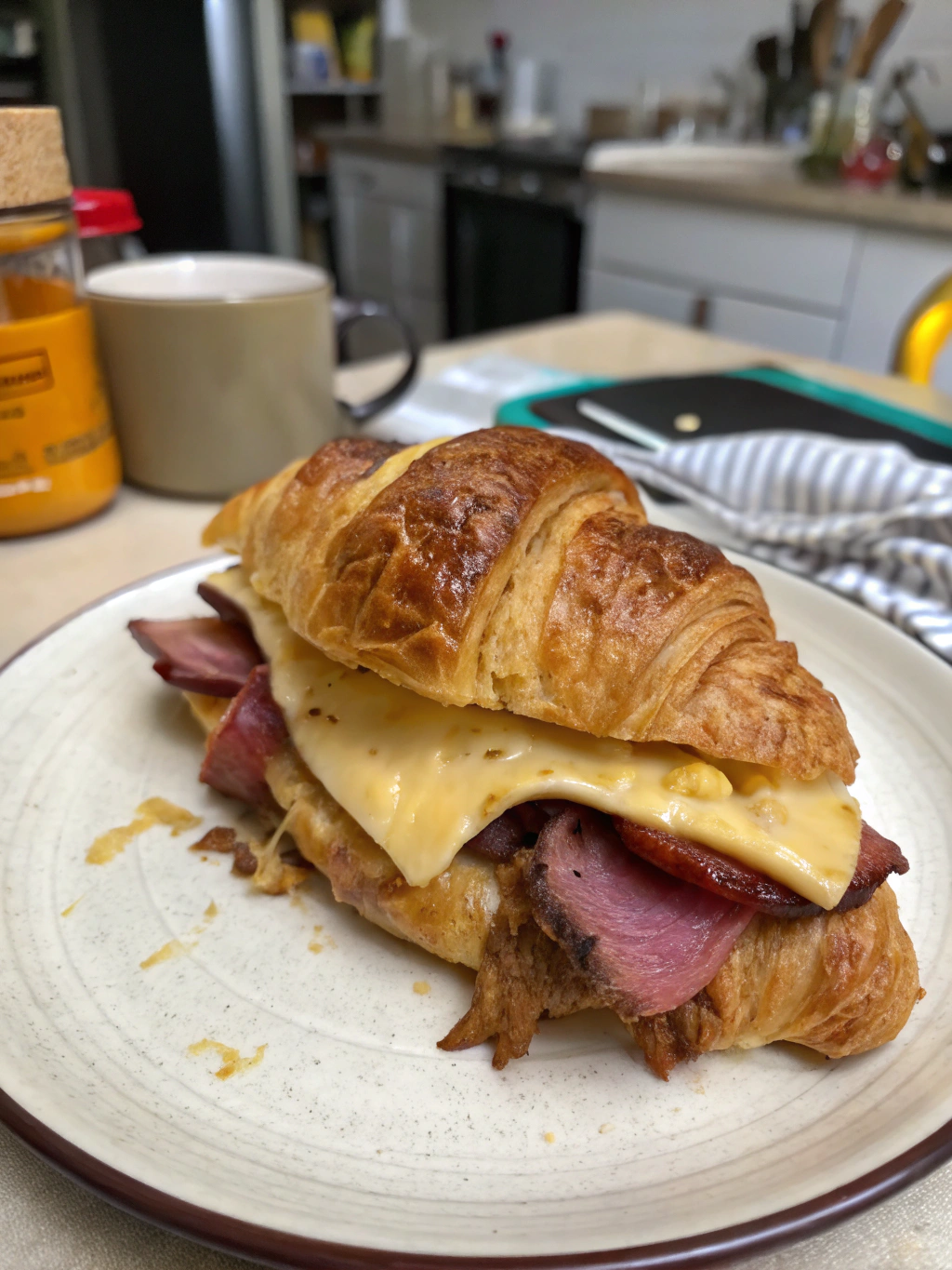 Croissant de carne ahumada y queso