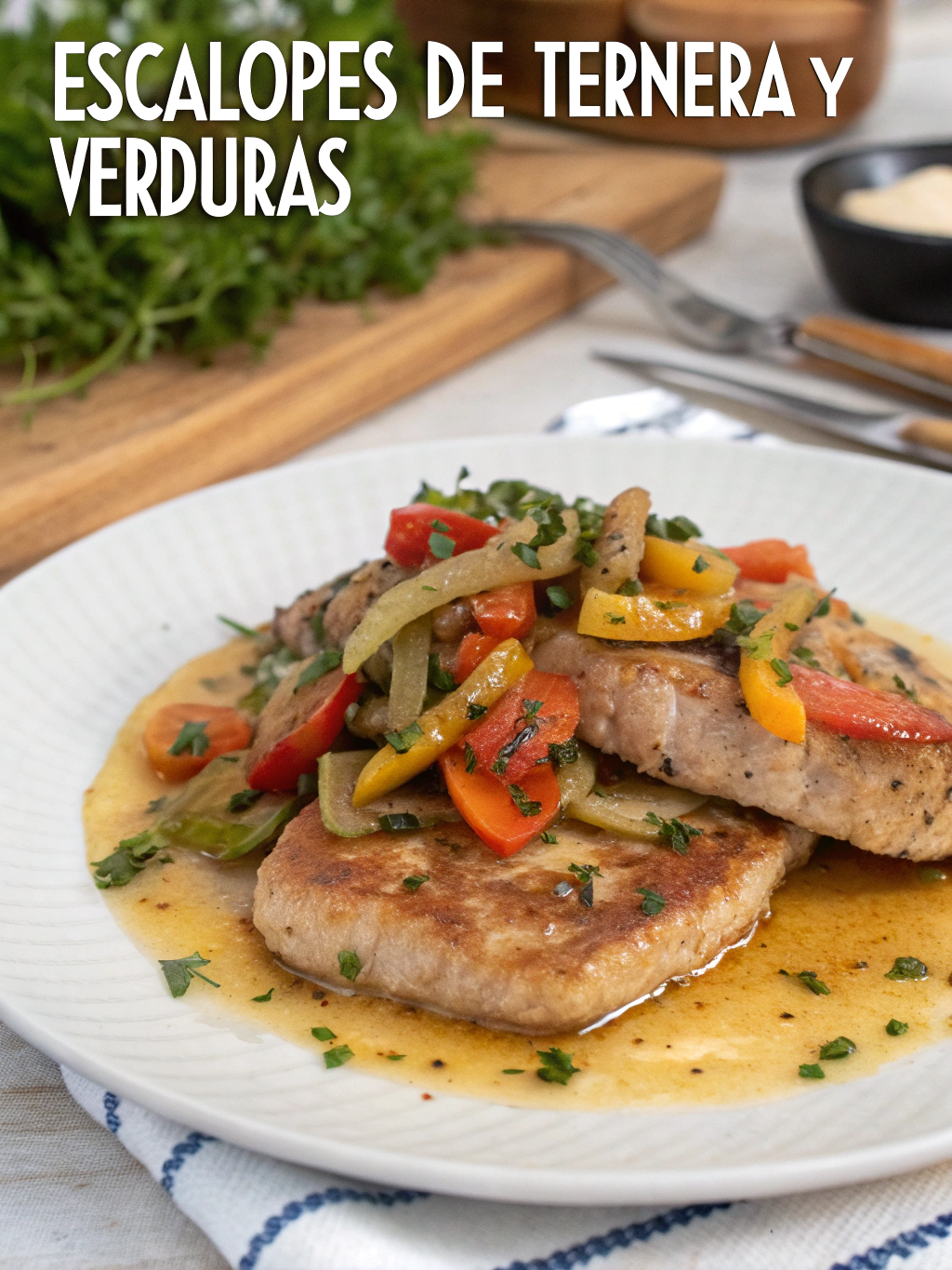 Escalopes de ternera y verduras