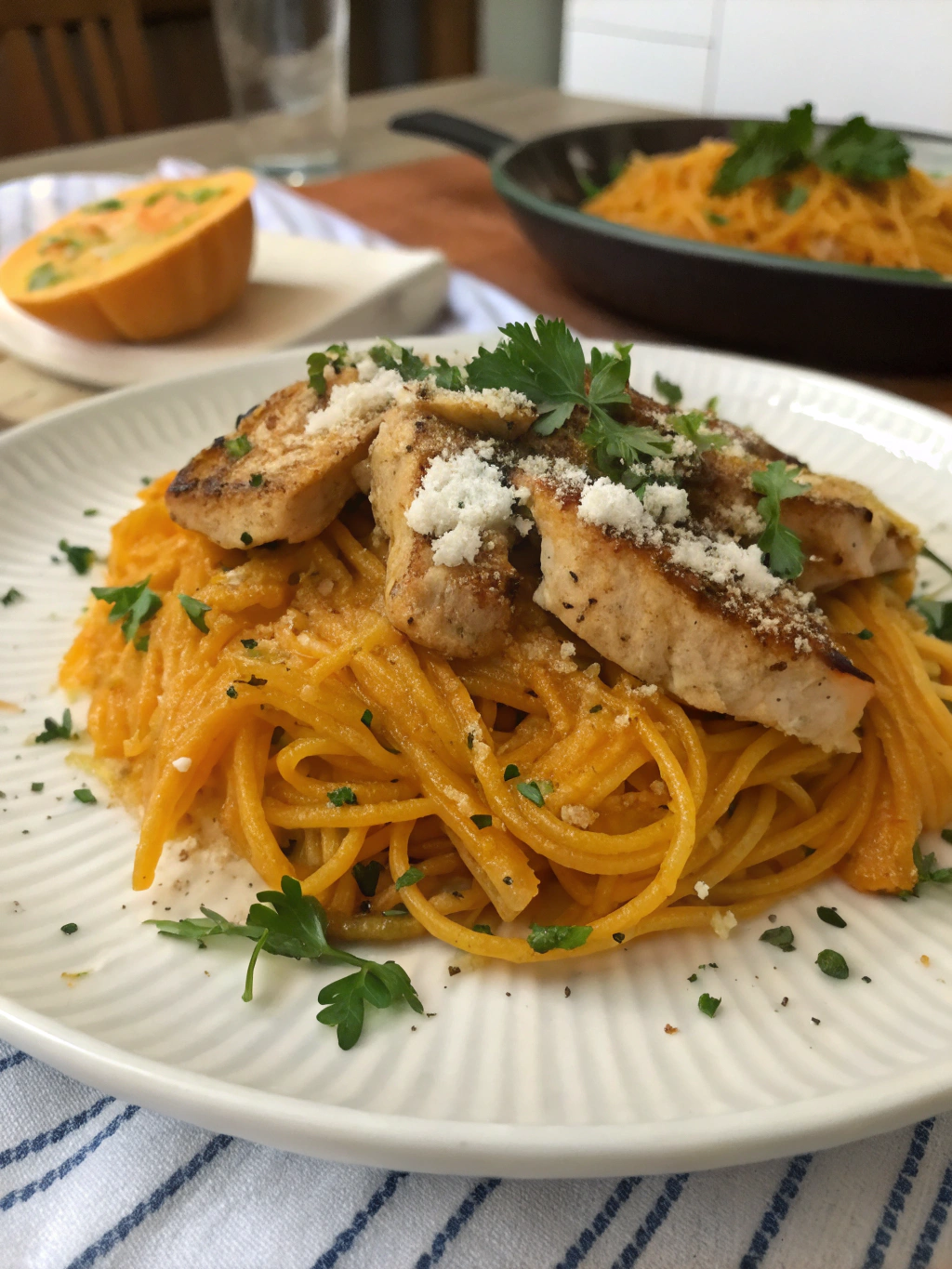 Espaguetis de calabaza estilo pollo