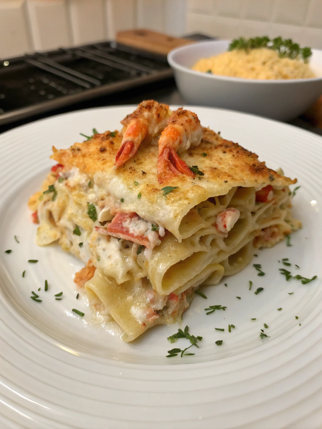 Gratin de pasta con cangrejo