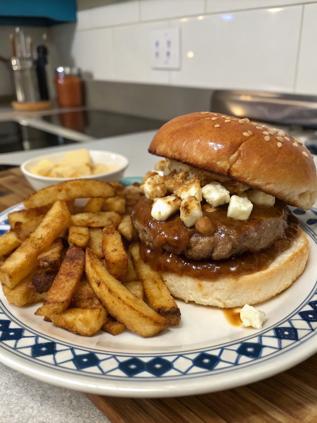 Hamburguesa con salsa poutine