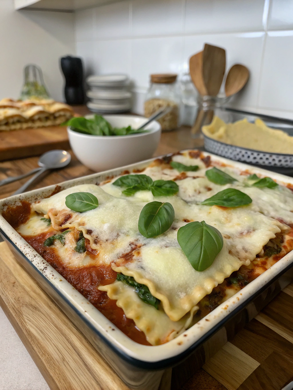 Lasagna de raviolis y espinacas