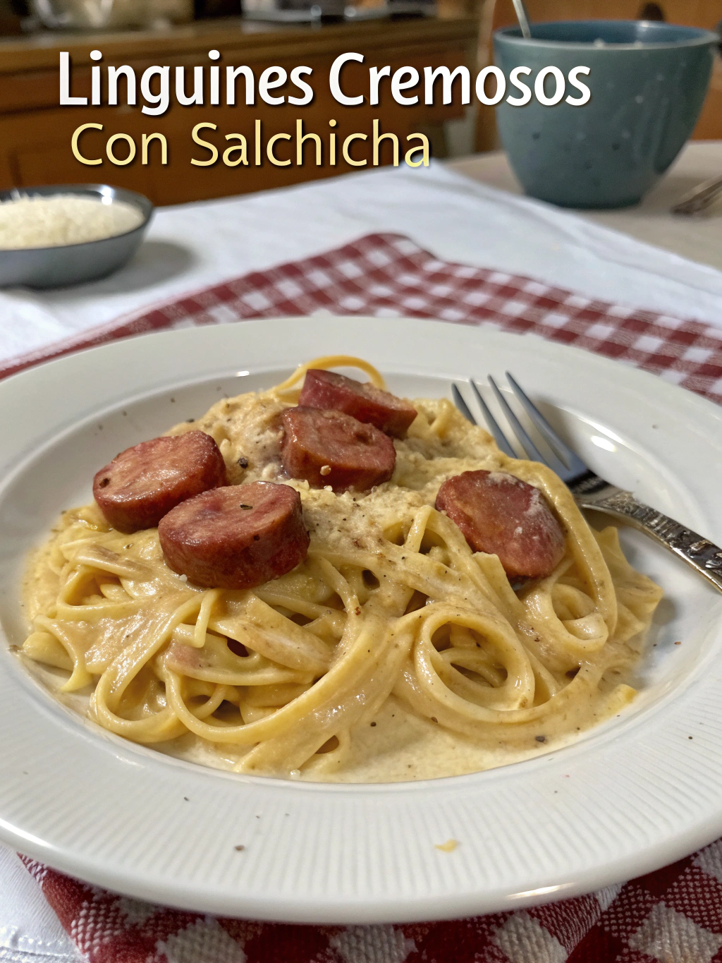 Linguines cremosos con salchicha