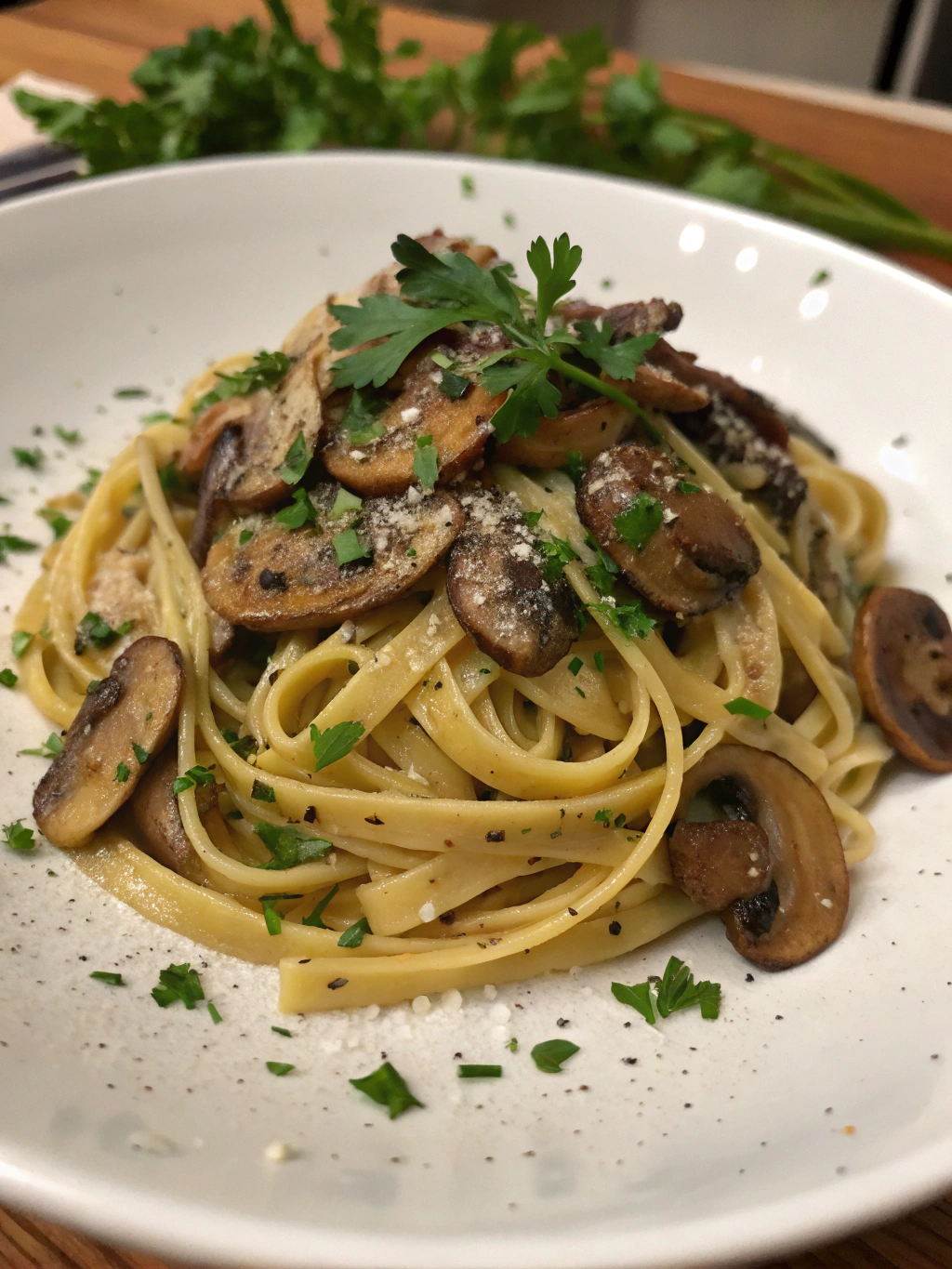 Linguines frescos con champiñones