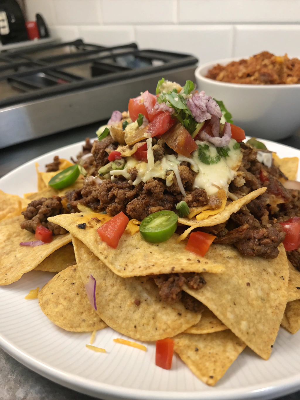 Nachos de carne y verduras