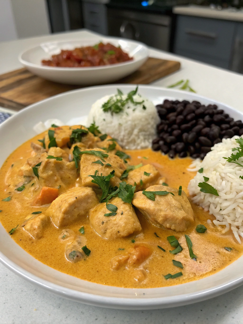 Pollo en salsa cremosa de calabaza