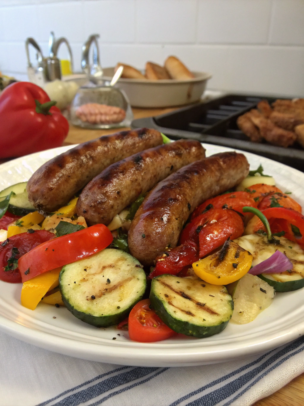 Salchichas italianas y verduras
