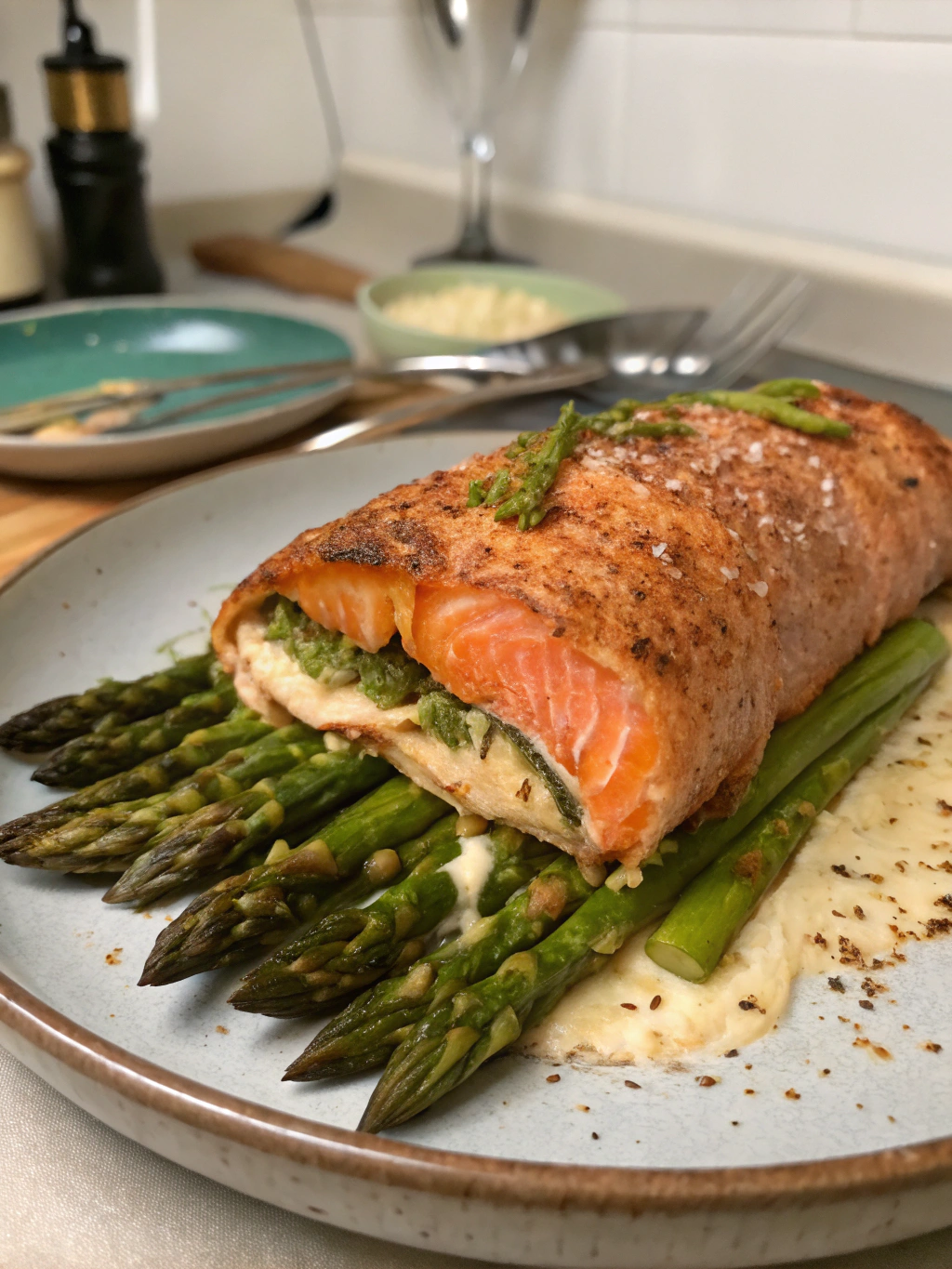 Salmón relleno de espárragos