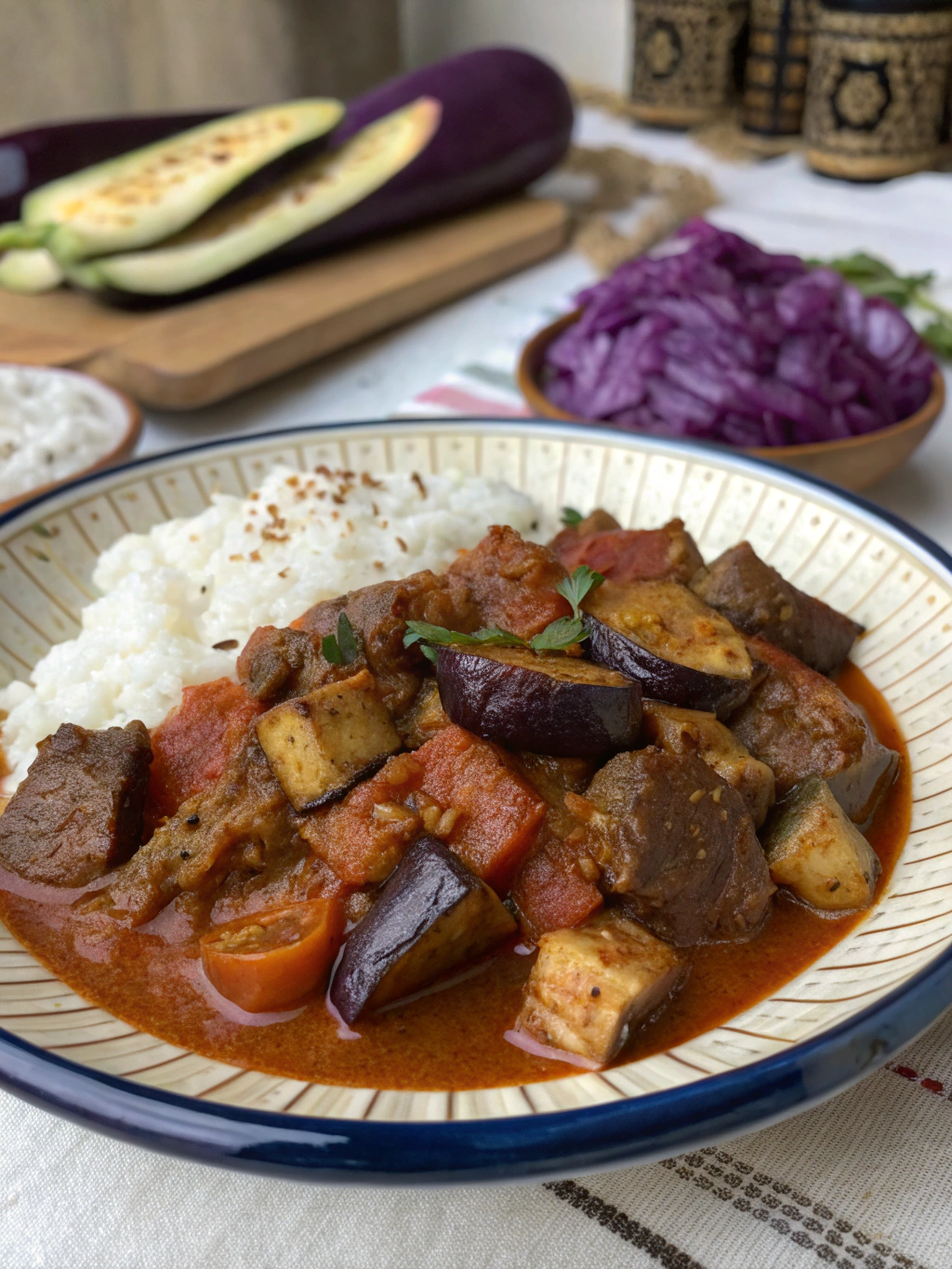 Tajín de carne y berenjena