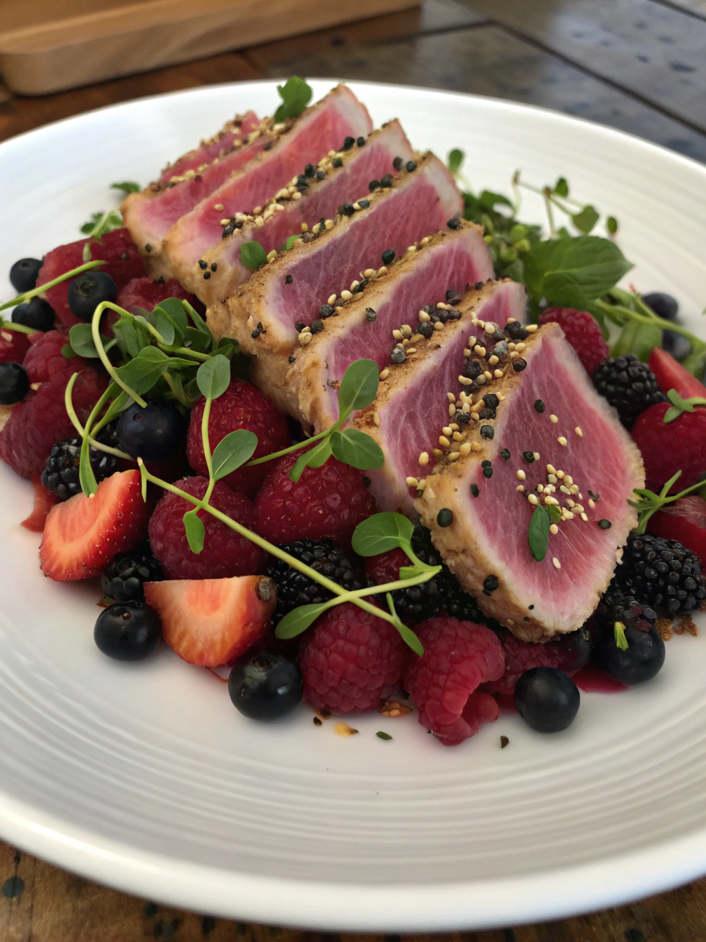 Tataki de atún con arándanos