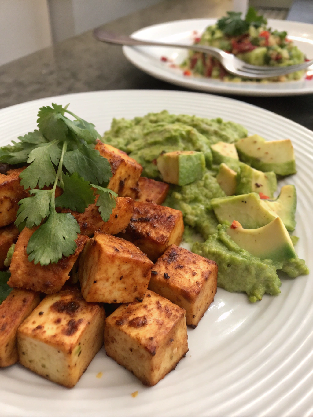 Tofu a la barbacoa con guacamole