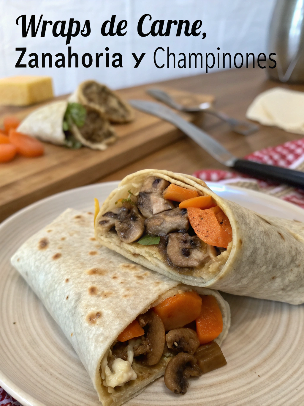 Wraps de carne, zanahoria y champiñones