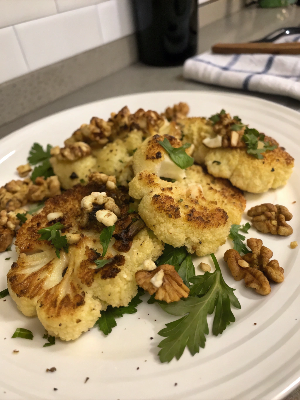 bisteques de coliflor con avellanas