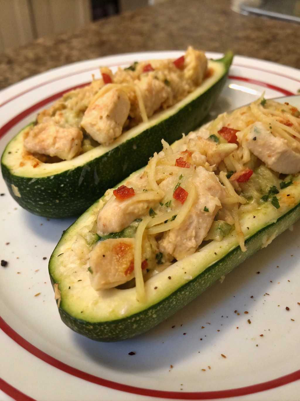calabacines rellenos de pollo