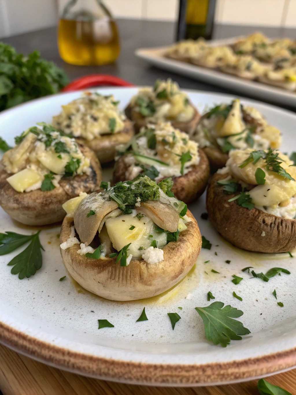 champiñones rellenos de alcachofa