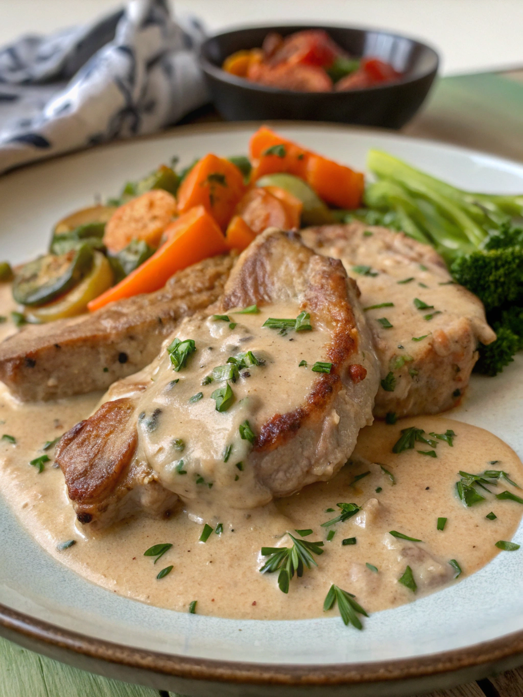 chops de cerdo con salsa cremosa