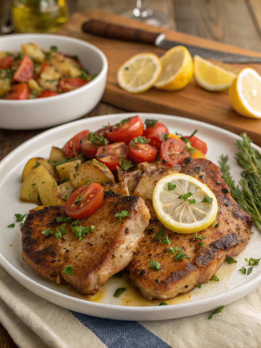 chuletas de cerdo a la griega