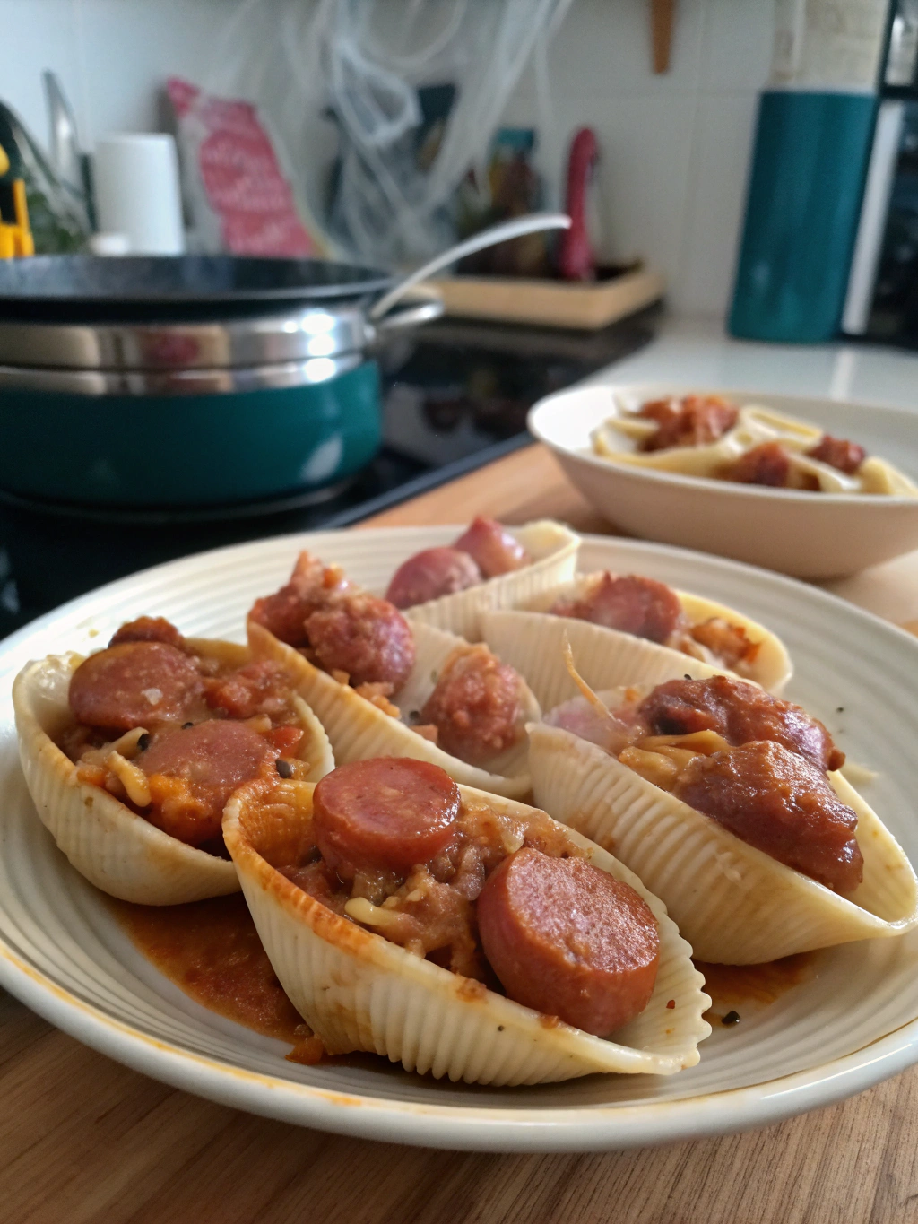 coquilles rellenas de salchichas