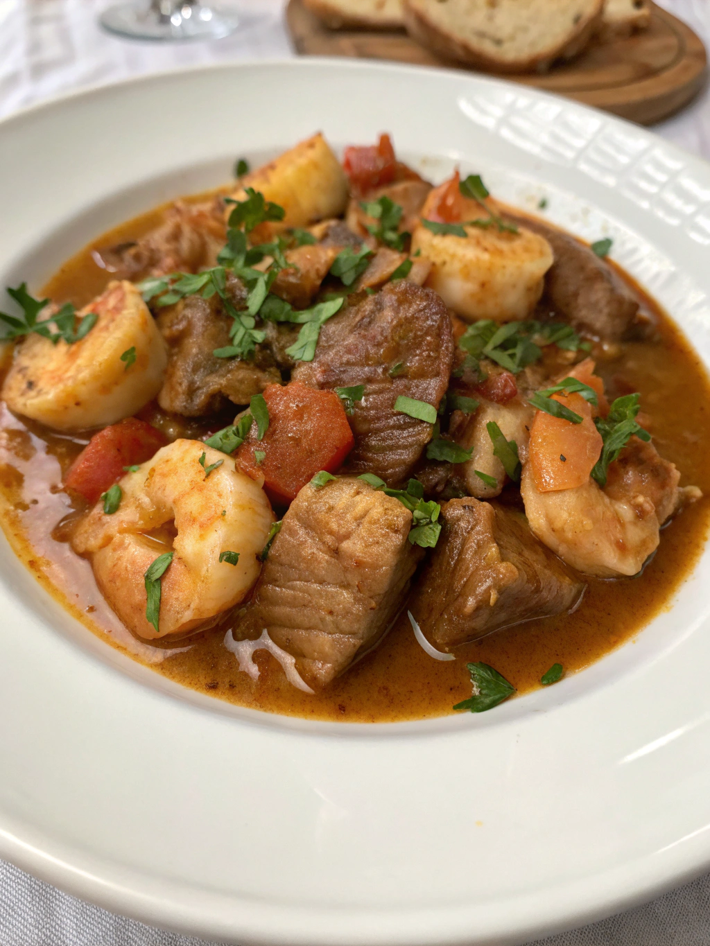 estofado de cerdo con mariscos