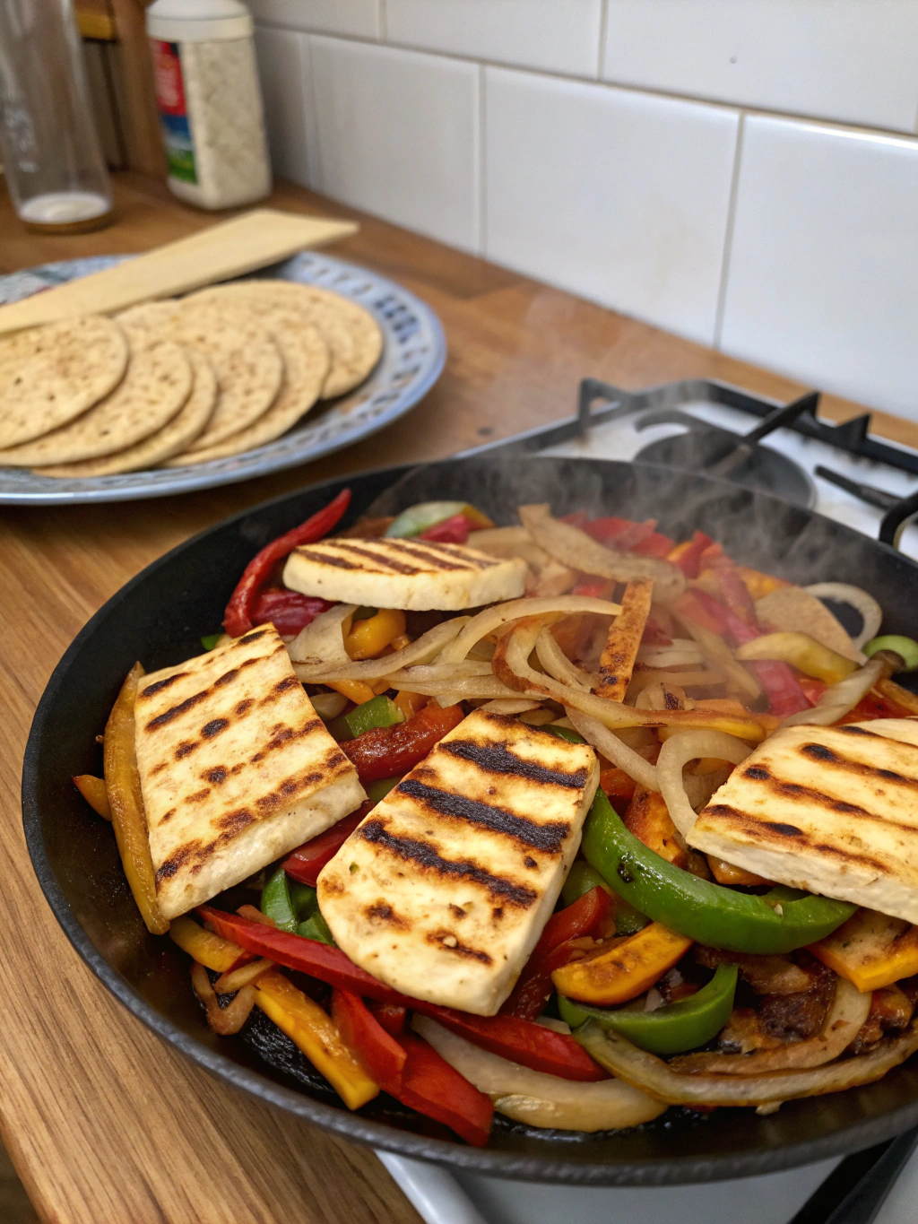 fajitas de halloumi al horno