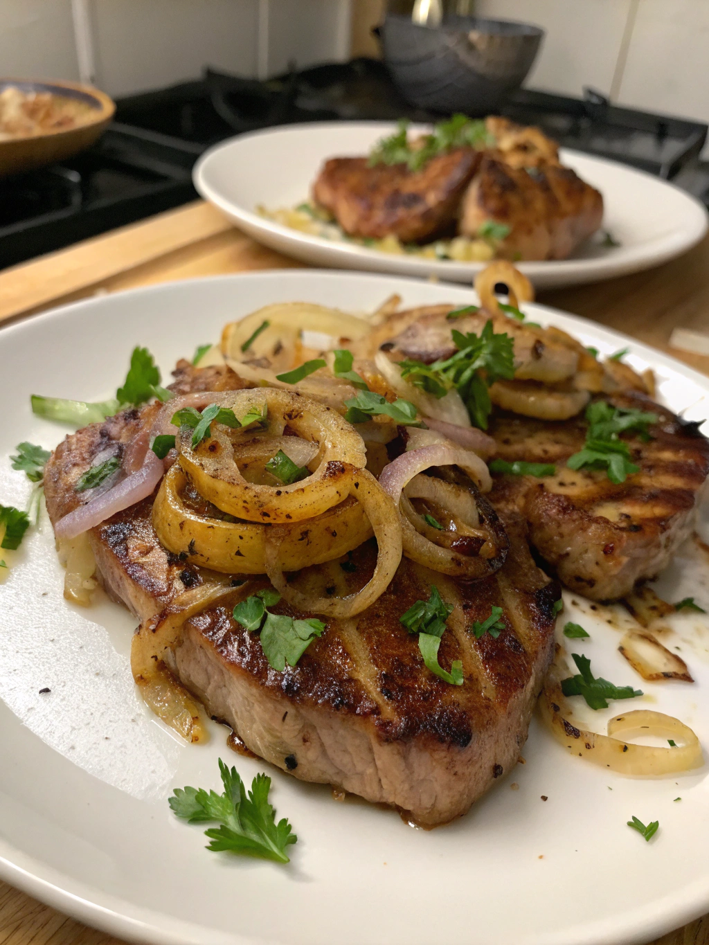 filete de cerdo con cebollas