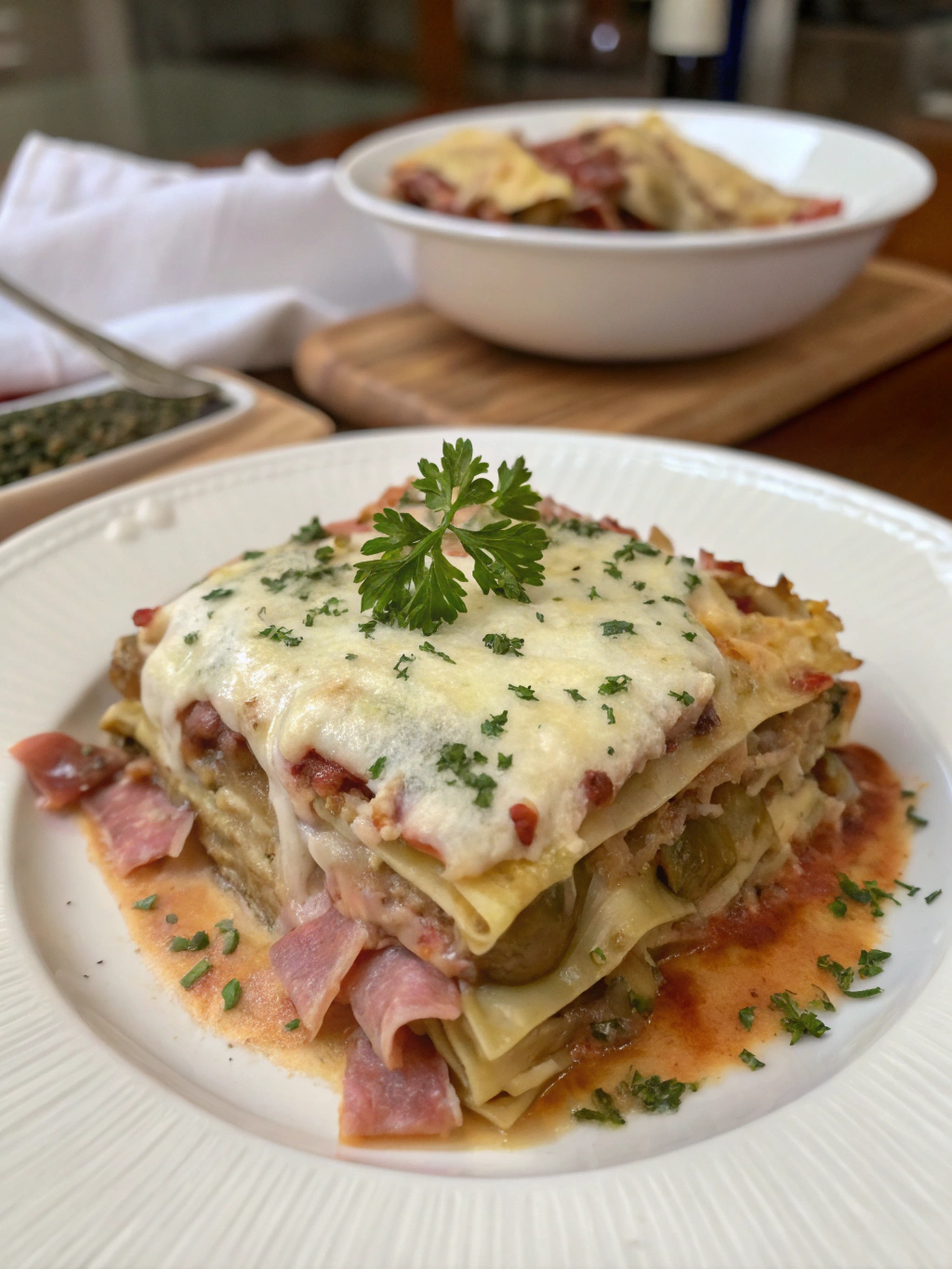 lasagna de alcachofas y jamón