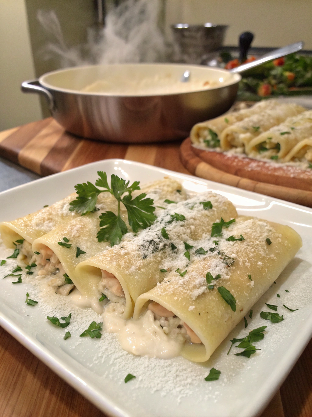 manicotti de pollo alfredo