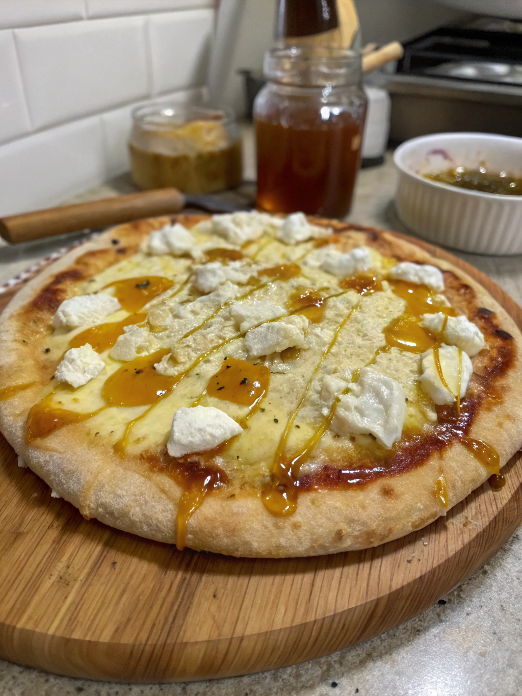 pizza de queso de cabra y miel