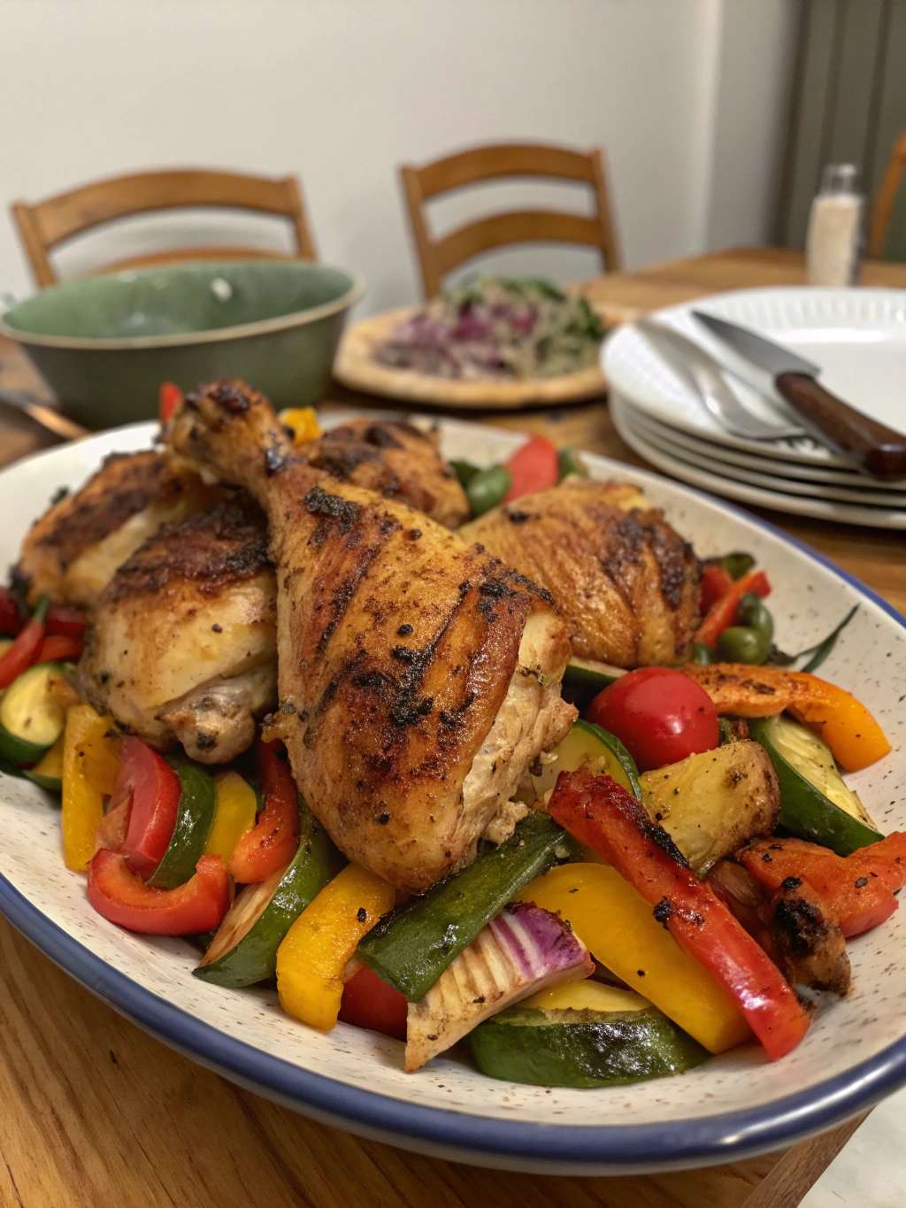 pollo asado con verduras