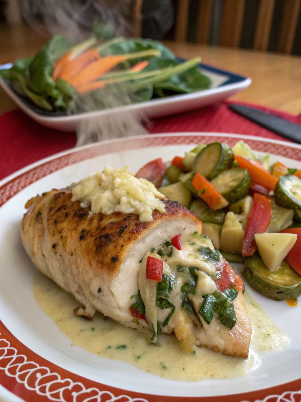 pollo relleno de alcachofa y queso