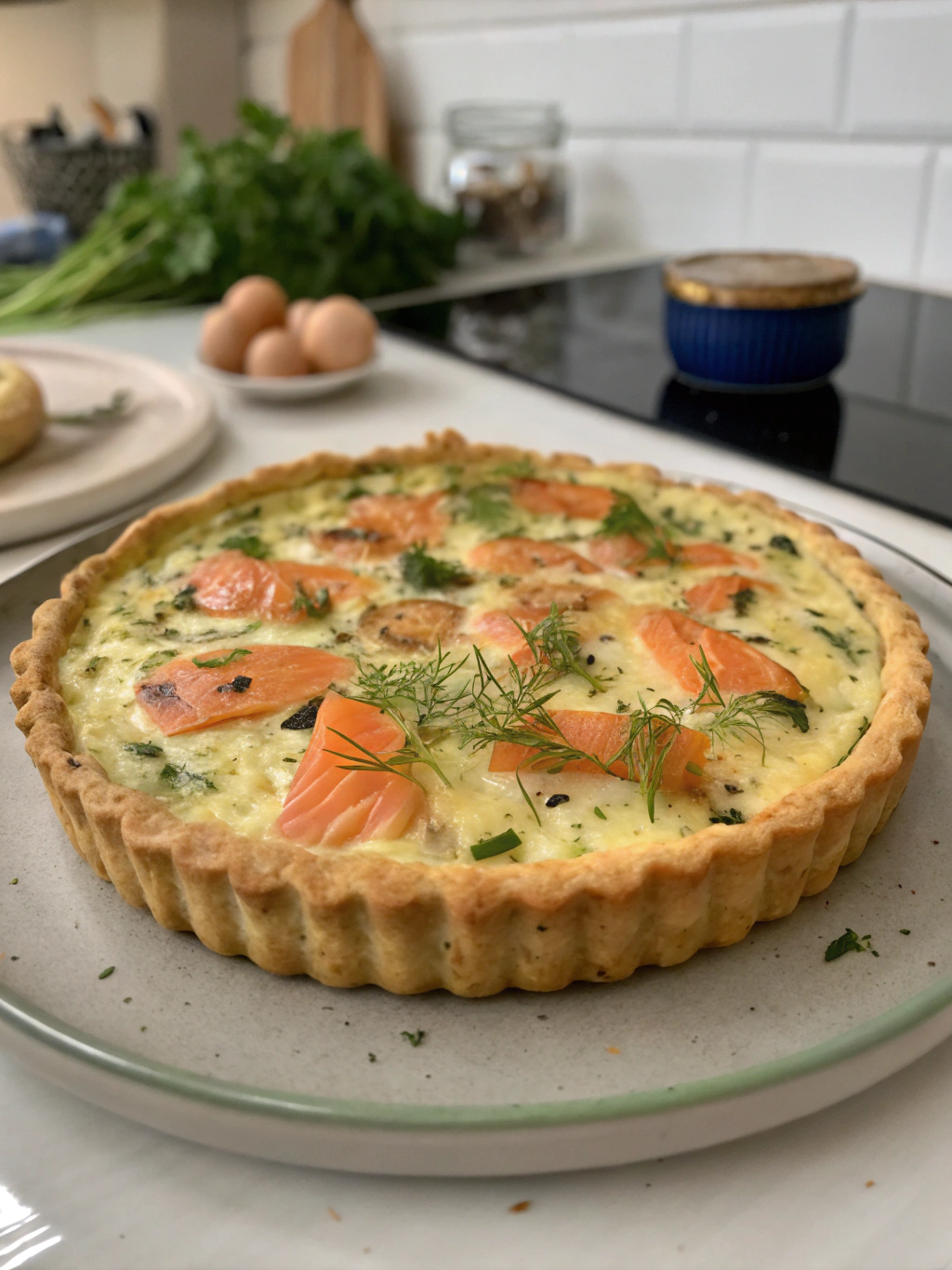 quiche de puerro y salmón