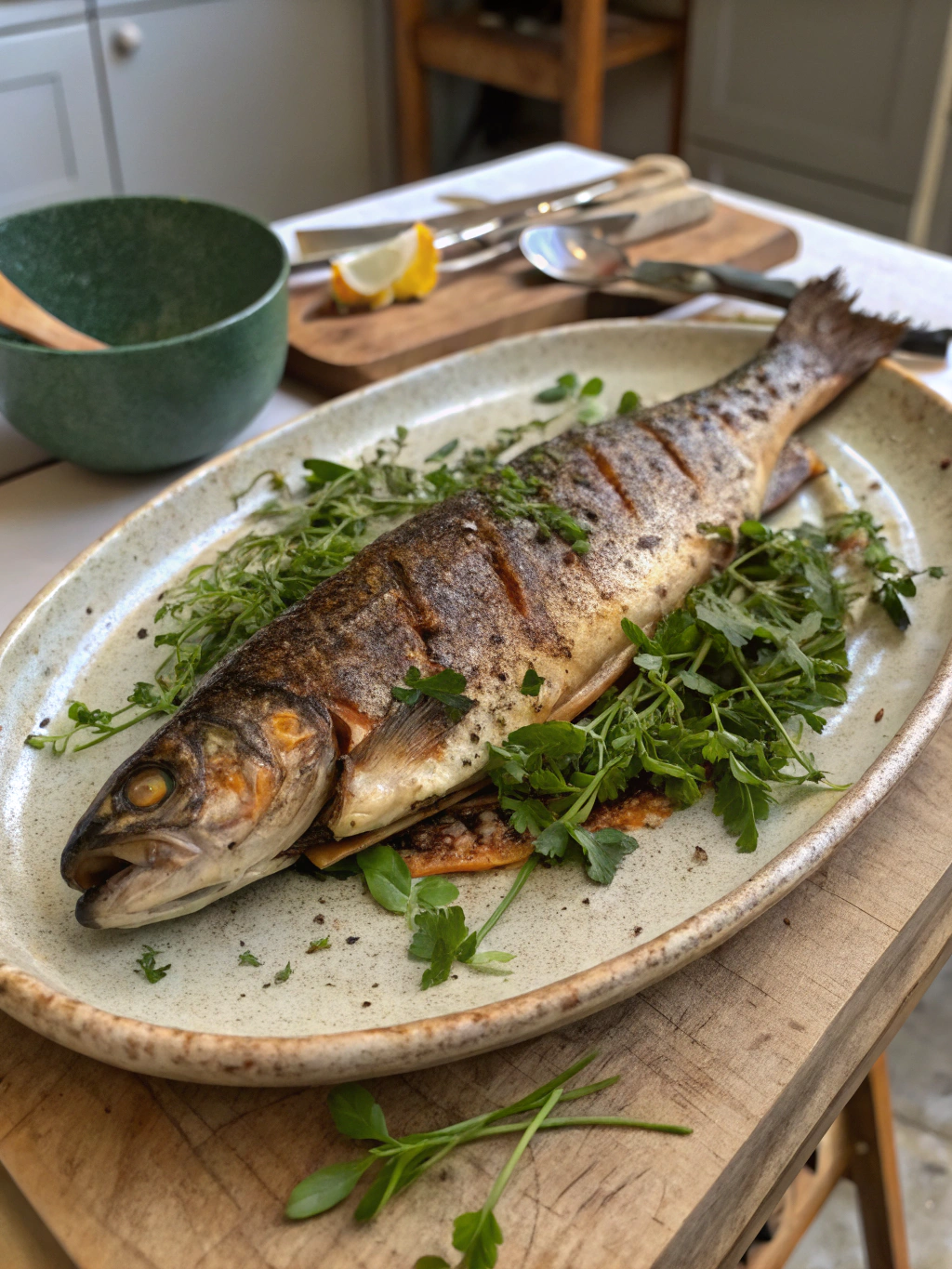 trucha a la parrilla con hierbas