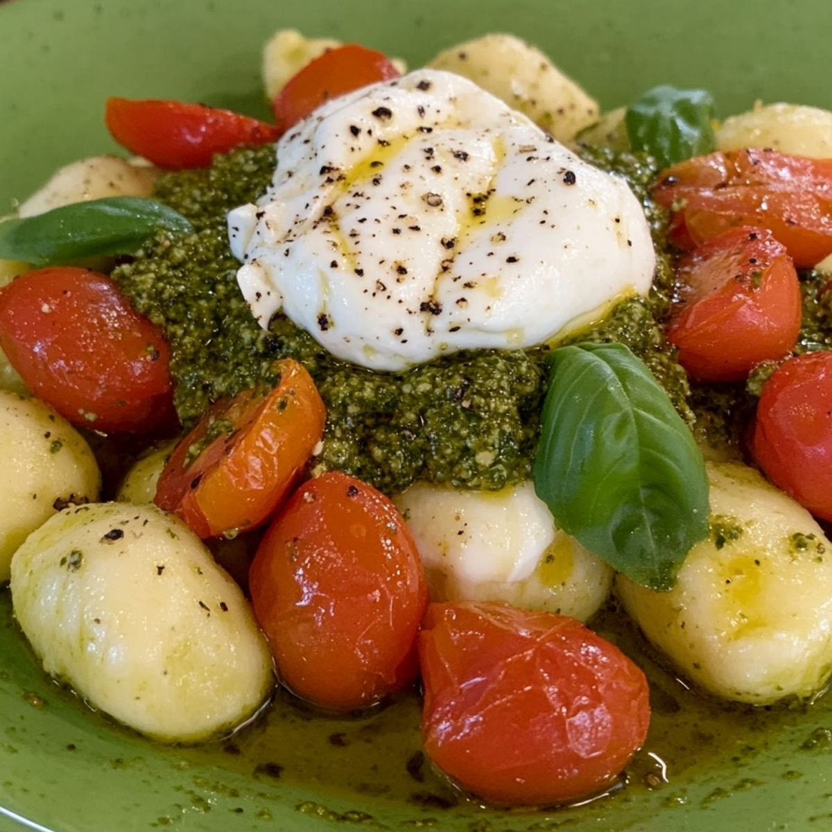 Gnocchis Con Salsa Pesto Y Burrata
