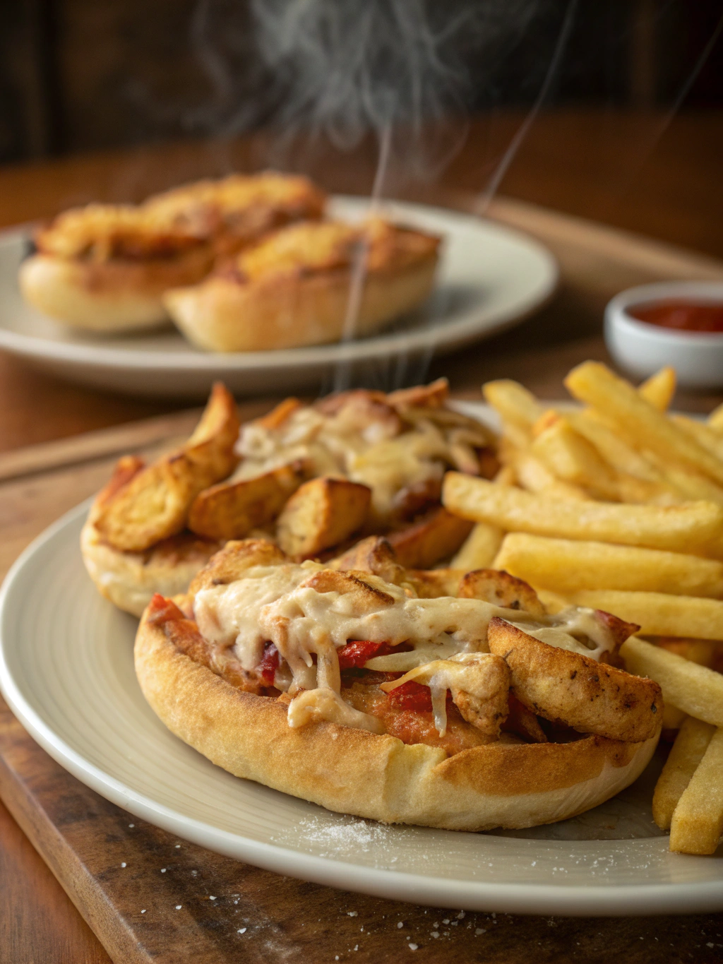 Pizzabroodjes con Pollo y Papas Fritas